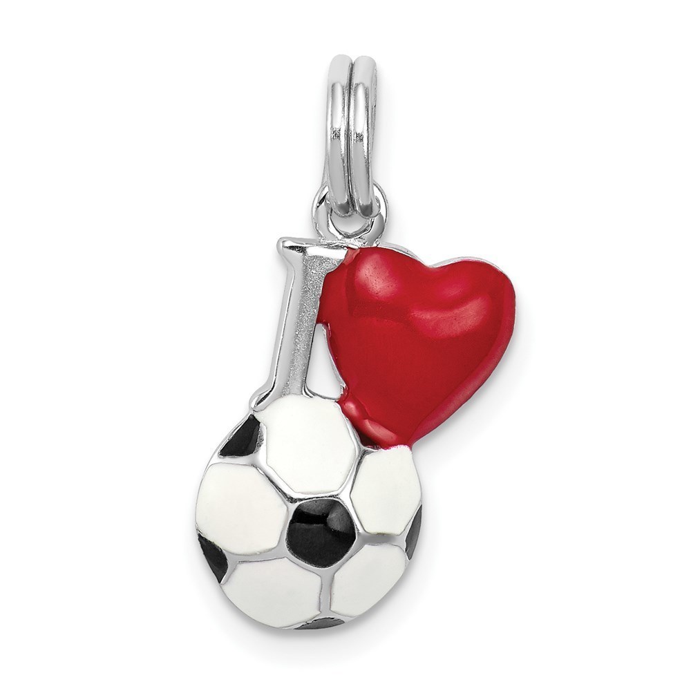 925 Sterling Silver Sports Theme Unisex Enamel I Heart Soccer Ball Charm Pendant
